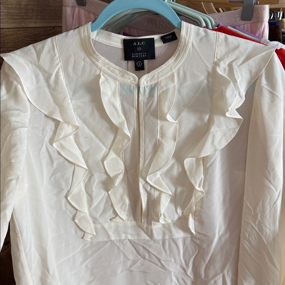 A.L.C. Cream White Silk Blouse | Pirate Style Open Sleeve Cold Sleeve silk top